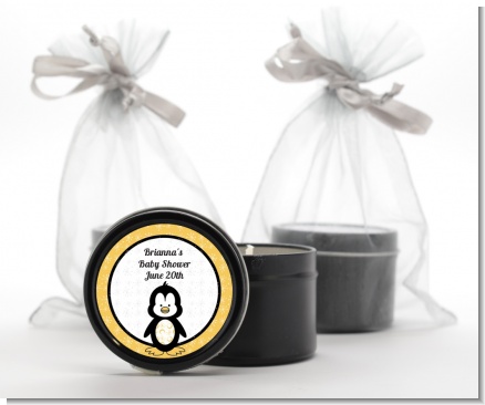Penguin - Baby Shower Black Candle Tin Favors