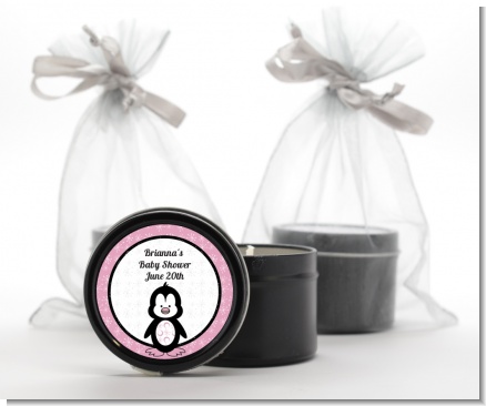 Penguin Pink - Baby Shower Black Candle Tin Favors