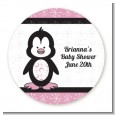 Penguin Pink - Round Personalized Baby Shower Sticker Labels thumbnail