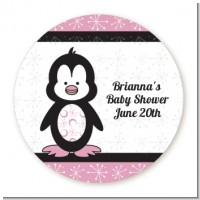 Penguin Pink - Round Personalized Baby Shower Sticker Labels