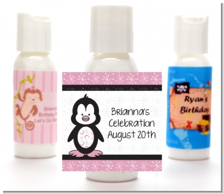 Penguin Pink - Personalized Baby Shower Lotion Favors