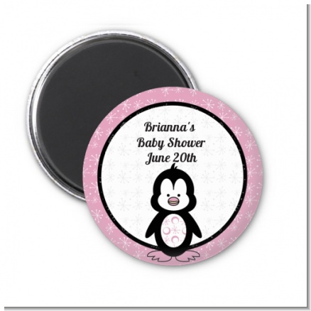 Penguin Pink - Personalized Baby Shower Magnet Favors