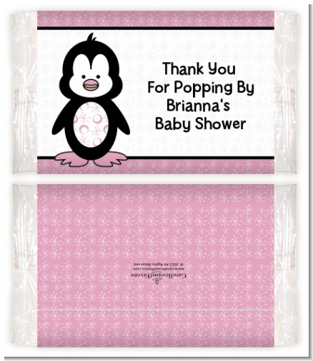 Penguin Pink - Personalized Popcorn Wrapper Baby Shower Favors