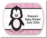 Penguin Pink - Personalized Baby Shower Rounded Corner Stickers