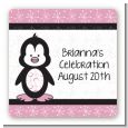 Penguin Pink - Square Personalized Baby Shower Sticker Labels thumbnail