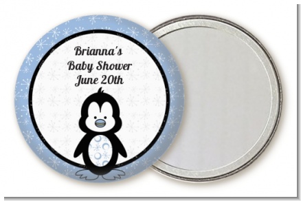 Penguin Blue - Personalized Baby Shower Pocket Mirror Favors