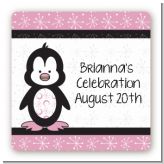Penguin Pink - Square Personalized Birthday Party Sticker Labels