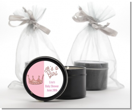 Pink Glitter Baby Crown - Baby Shower Black Candle Tin Favors