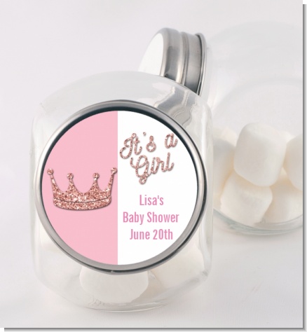 Pink Glitter Baby Crown - Personalized Baby Shower Candy Jar