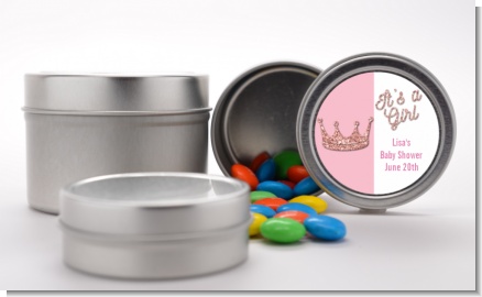 Pink Glitter Baby Crown - Custom Baby Shower Favor Tins