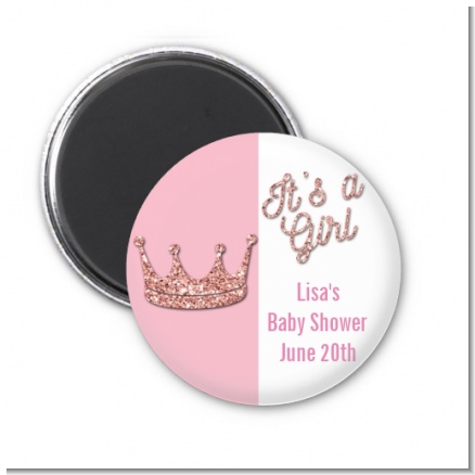 Pink Glitter Baby Crown - Personalized Baby Shower Magnet Favors