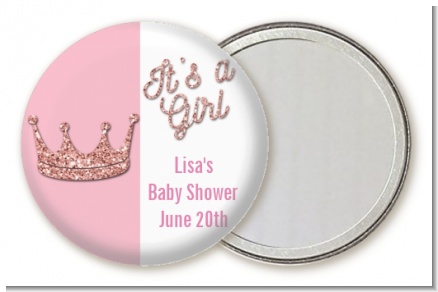 Pink Glitter Baby Crown - Personalized Baby Shower Pocket Mirror Favors