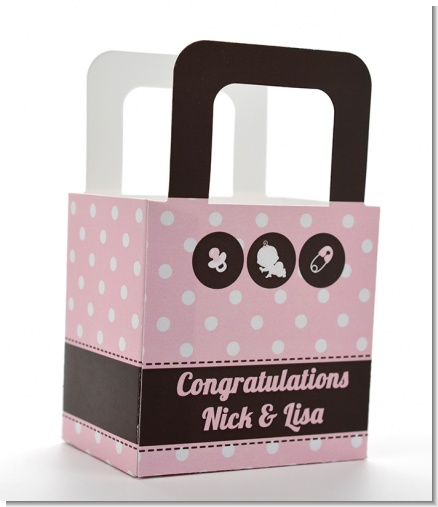 Modern Baby Girl Pink Polka Dots - Personalized Baby Shower Favor Boxes