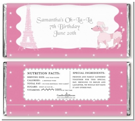 Pink Poodle in Paris - Personalized Birthday Party Candy Bar Wrappers