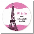 Pink Poodle in Paris - Round Personalized Birthday Party Sticker Labels thumbnail