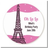 Pink Poodle in Paris - Round Personalized Birthday Party Sticker Labels