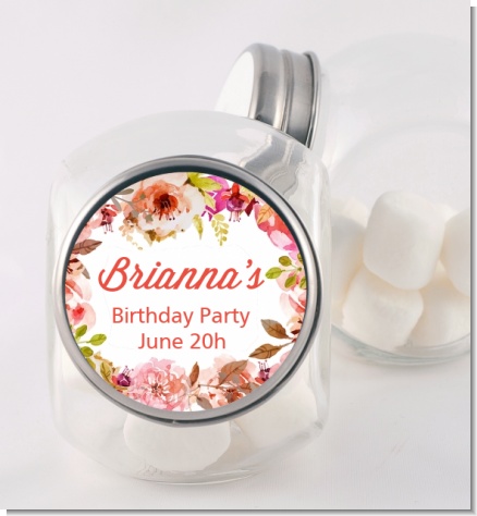 Pink Watercolor Flowers - Personalized Baby Shower Candy Jar