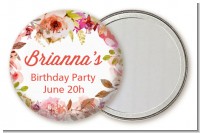 Pink Watercolor Flowers - Personalized Birthday Party Pocket Mirror Favors