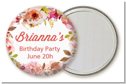 Pink Watercolor Flowers - Personalized Birthday Party Pocket Mirror Favors