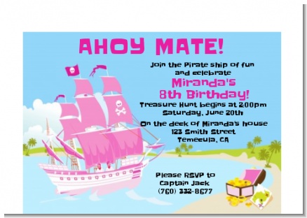 Pirate Ship Girl - Birthday Party Petite Invitations