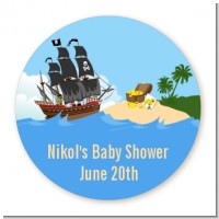 Pirate Ship - Round Personalized Baby Shower Sticker Labels