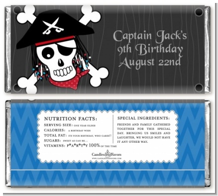 Pirate Skull - Personalized Birthday Party Candy Bar Wrappers