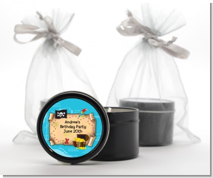 Pirate Treasure Map - Birthday Party Black Candle Tin Favors