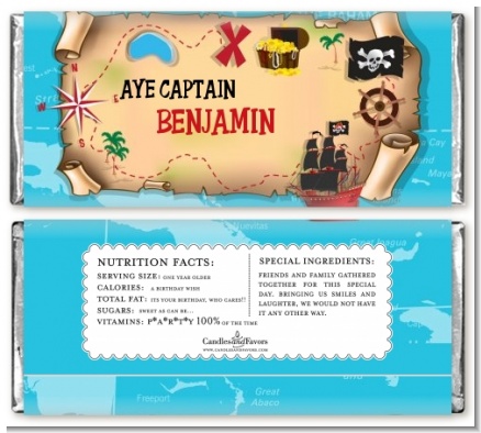 Pirate Treasure Map - Personalized Birthday Party Candy Bar Wrappers