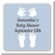 Baby Feet Pitter Patter Blue - Square Personalized Baby Shower Sticker Labels thumbnail