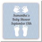 Baby Feet Pitter Patter Blue - Square Personalized Baby Shower Sticker Labels