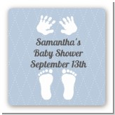 Baby Feet Pitter Patter Blue - Square Personalized Baby Shower Sticker Labels