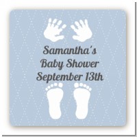 Baby Feet Pitter Patter Blue - Square Personalized Baby Shower Sticker Labels