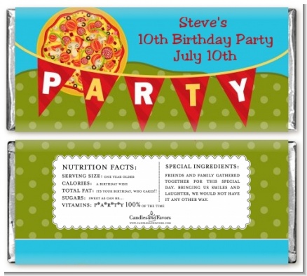 Pizza Party - Personalized Birthday Party Candy Bar Wrappers