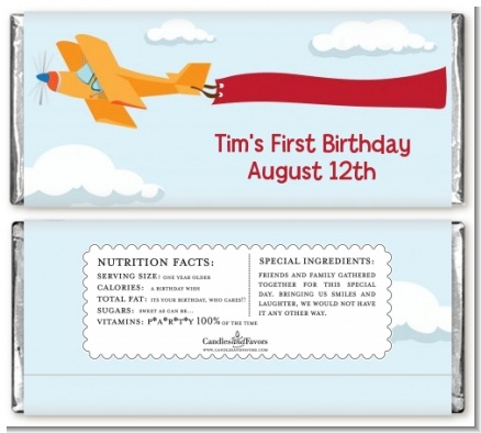 Airplane in the Clouds - Personalized Birthday Party Candy Bar Wrappers