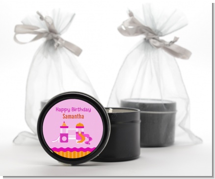 Playground Girl - Birthday Party Black Candle Tin Favors