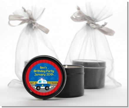 Police Car - Birthday Party Black Candle Tin Favors