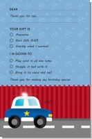 Police Car - Birthday Party Fill In Thank You Cards