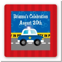 Police Car - Square Personalized Baby Shower Sticker Labels