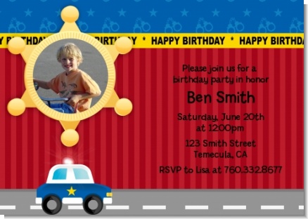 Police Car Photo Birthday Party Invitations