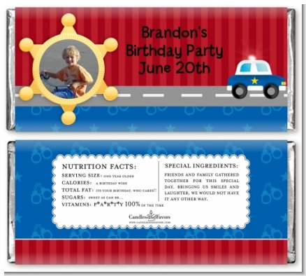 Police Car - Personalized Birthday Party Photo Candy Bar Wrappers