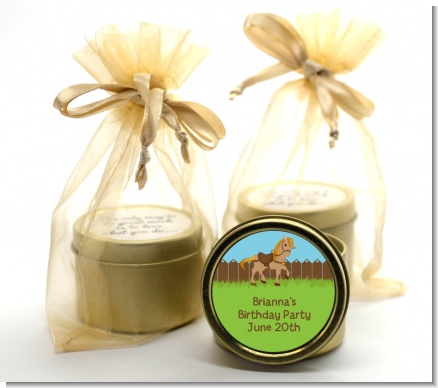 Pony Brown - Birthday Party Gold Tin Candle Favors