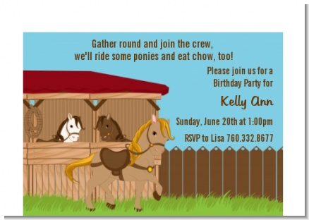 Pony Brown - Birthday Party Petite Invitations