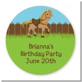 Pony Brown - Round Personalized Birthday Party Sticker Labels