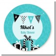 Posh Mom To Be Blue - Round Personalized Baby Shower Sticker Labels thumbnail