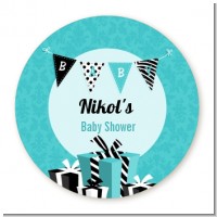 Posh Mom To Be Blue - Round Personalized Baby Shower Sticker Labels