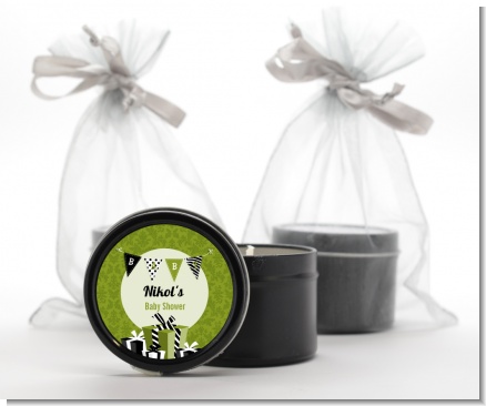 Posh Mom To Be Neutral - Baby Shower Black Candle Tin Favors