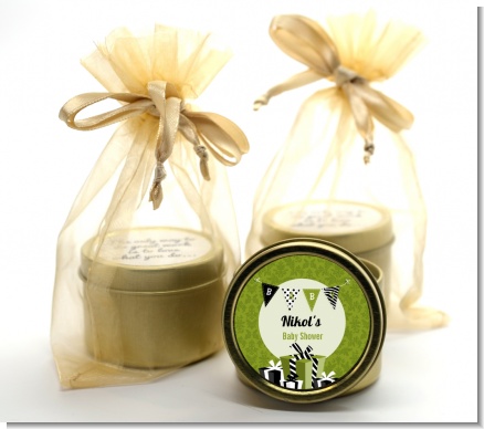 Posh Mom To Be Neutral - Baby Shower Gold Tin Candle Favors