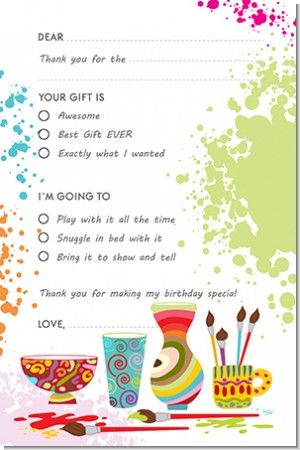 Pottery Painting - Birthday Party Fill In Thank You Cards