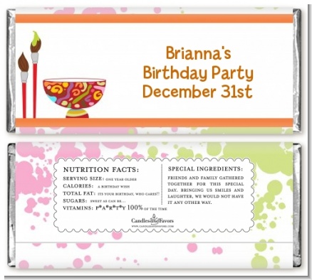 Pottery Painting - Personalized Birthday Party Candy Bar Wrappers