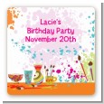 Pottery Painting - Square Personalized Birthday Party Sticker Labels thumbnail